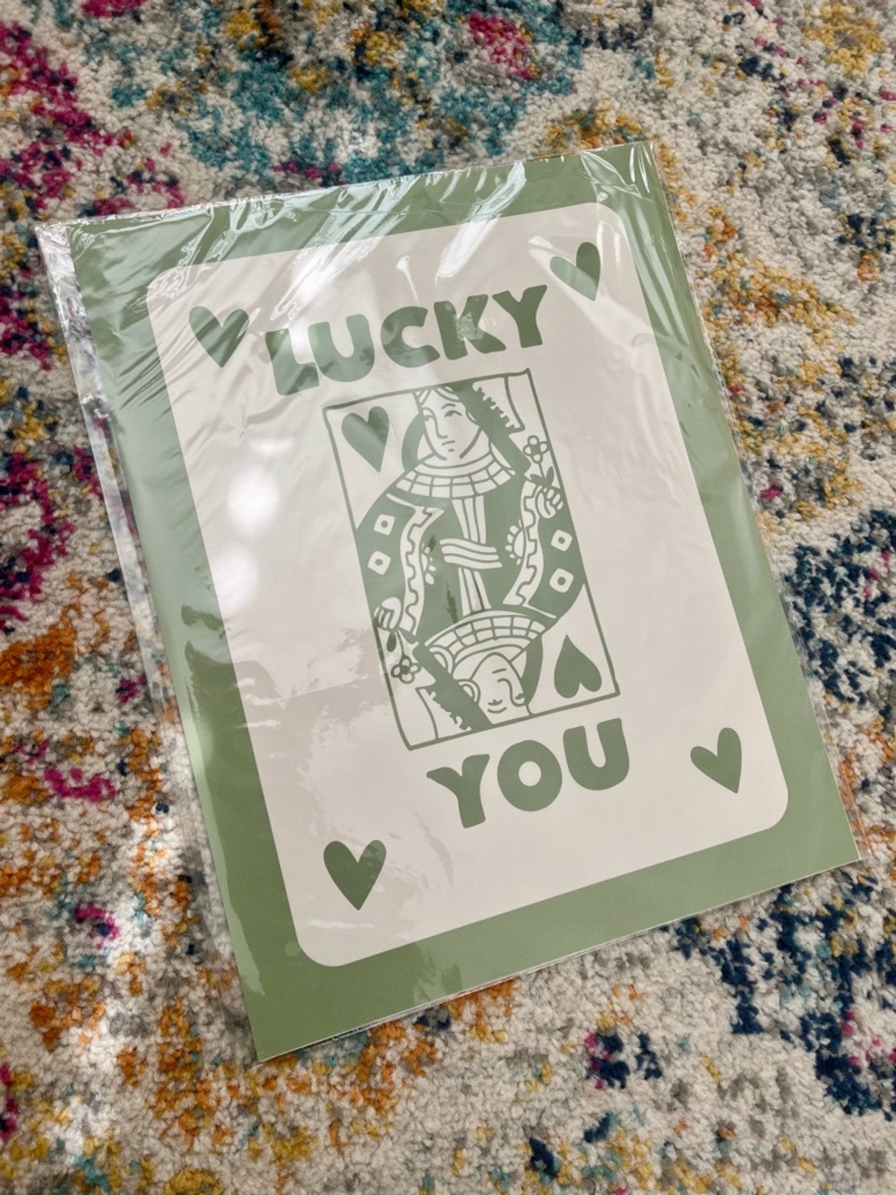 Green Disco & Playing Card Hearts Wall Art - Two Posters